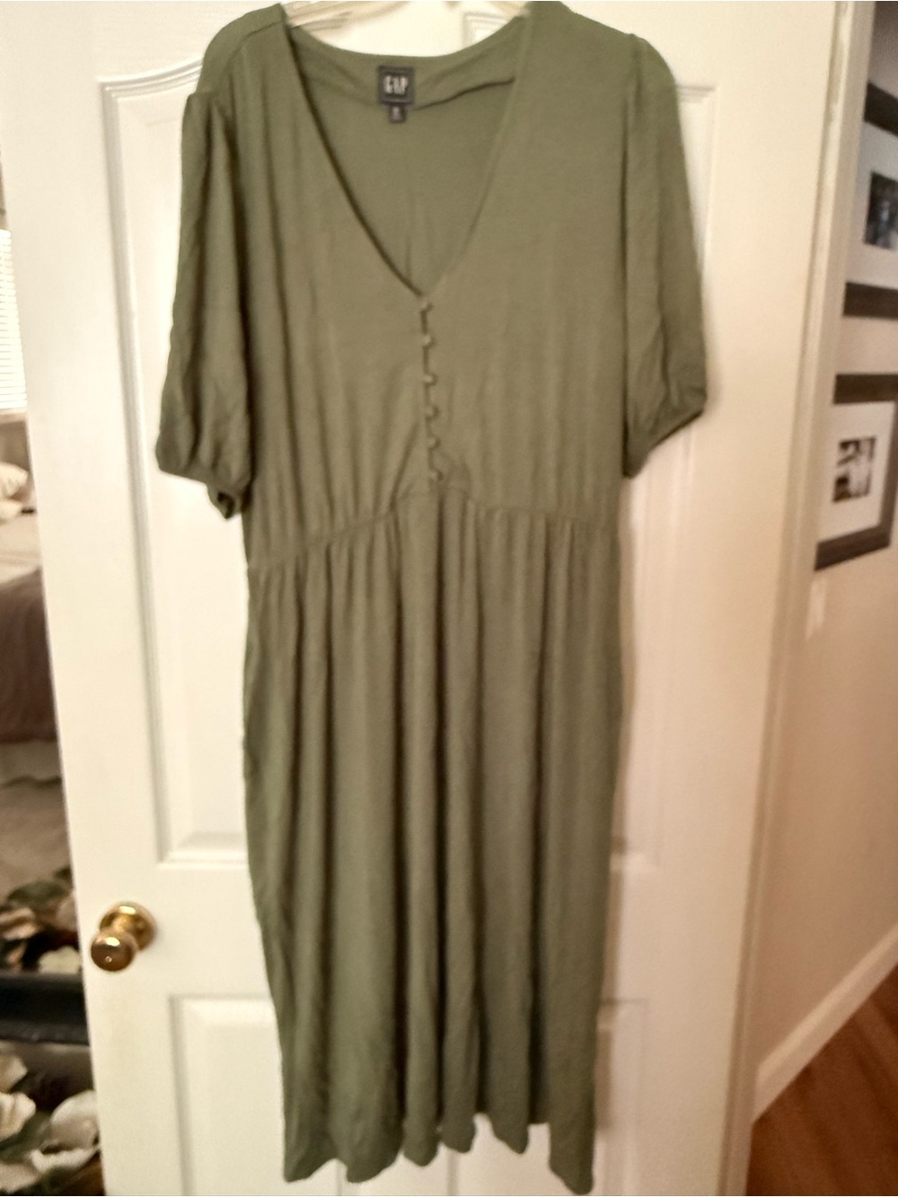 GAP Olive Button-Front Midi Dress